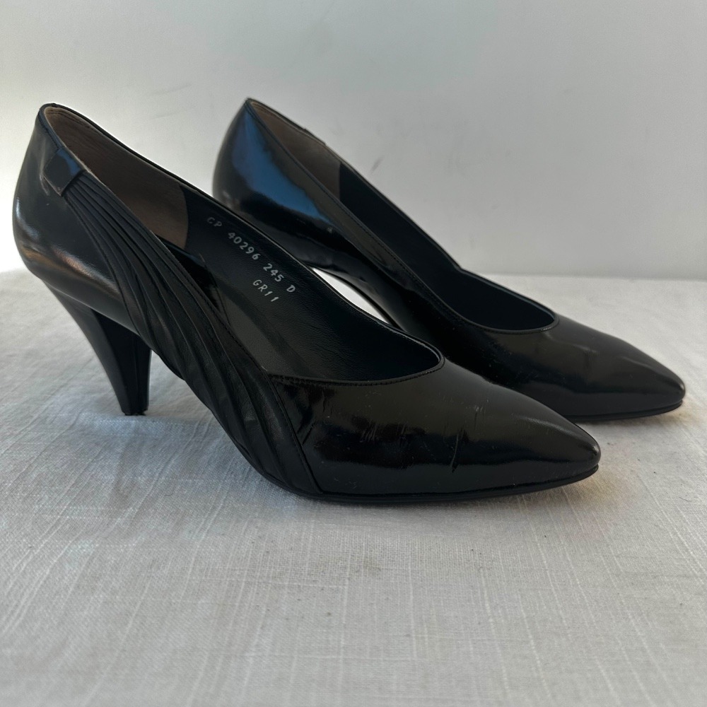 Pierre Cardin Vintage Black Patent Leather Heels Party‎ Career Pumps Size 6.5 - Picture 5 of 10